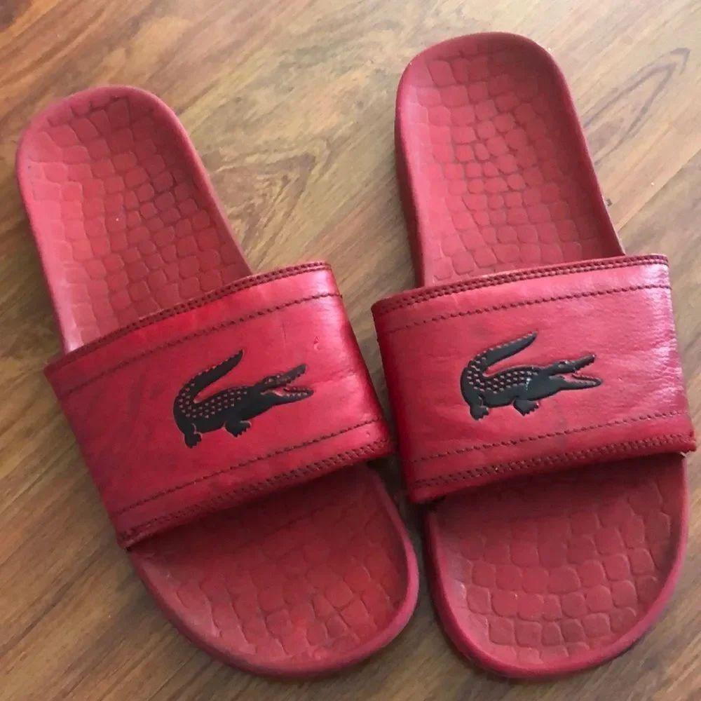 Men’s Red Lacoste slides size 8
